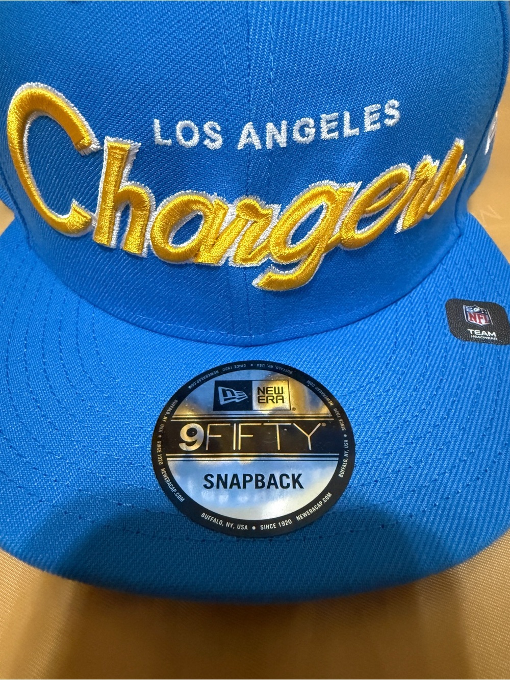 New Era Los Angeles Chargers Bright Blue & Gold Script Snapback